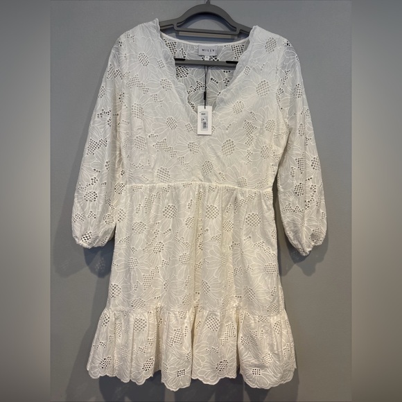 Milly Dresses & Skirts - $395 Milly Women's Brielle White Eyelet Babydoll Scalloped V-Neck 4